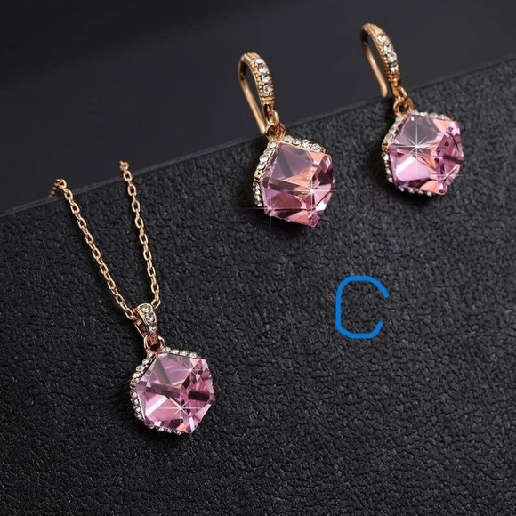 New Colorful Cubic Austrian Crystal Pendant Necklace Earrings for Women … - Picture 7 of 8